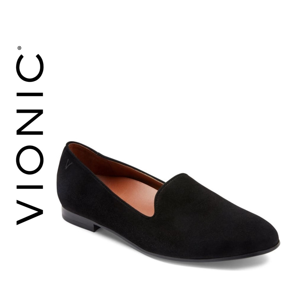 $130 Nordstrom~VIONIC~Black Suede WILLA Slip-On Loafers~Flats~9/9.5~WORN ONCE!